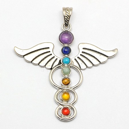 Vintage Chakra Jewelry Zinc Alloy Bezel Gemstone Big Pendants X-G-M039-01-1