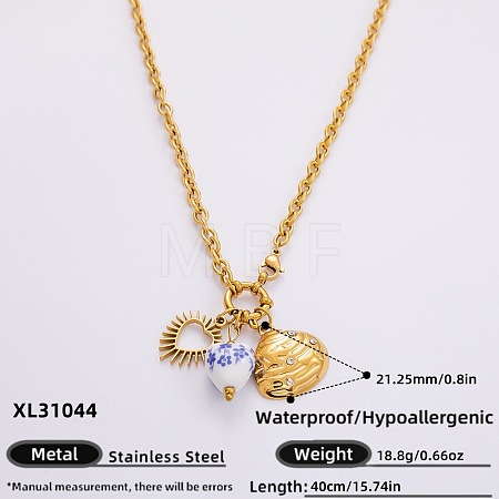 Ocean 304 Stainless Steel & Porcelain Pendant Necklaces FS-WG3F40F-01-1