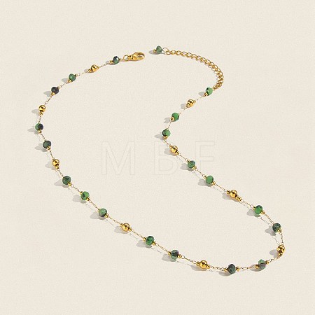 304 Stainless Steel & Natural Gemstone Faceted Rondelle Beads Link Chain Necklaces for Women TY8099-1-1