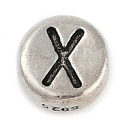 925 Sterling Silver Flat Round with Letter Beads LS-STER-G044-01AS-X-1