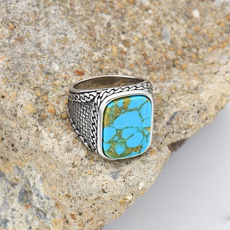 304 Stainless Steel with Synthetic Turquoise Finger Rings FS-WG67565-45-1