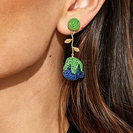 Bohemia Raffia & Alloy Stud Dangle Earrings WG3AA71-01-1