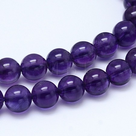 Natural Amethyst Round Bead Strands G-M212-6mm-04A-1