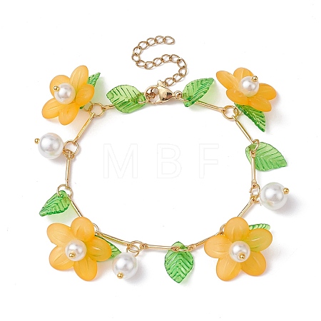 Acrylic Flower & Glass Pearl Charm Bracelets BJEW-JB10054-05-1
