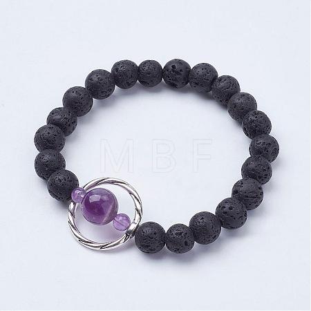 Natural Lava Rock Beads Stretch Bracelets BJEW-JB02838-05-1