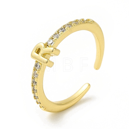 Clear Cubic Zirconia Initial Letter Open Cuff Ring RJEW-H120-09G-R-1