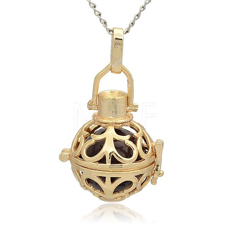 Golden Tone Brass Hollow Round Cage Pendants KK-J235-03G-1