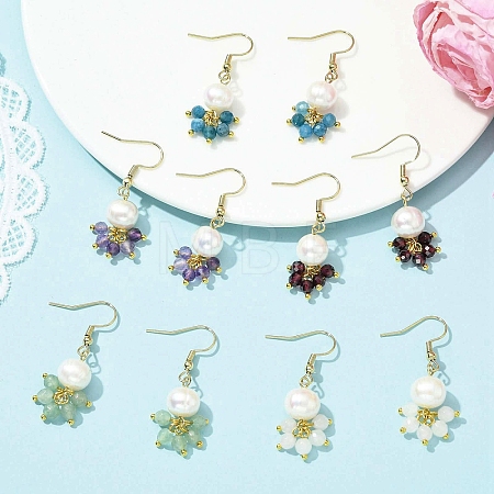 Natural Mixed Stone & Natural Cultured Freshwater Pearl Beads Dangle Earrings EJEW-JE06984-1