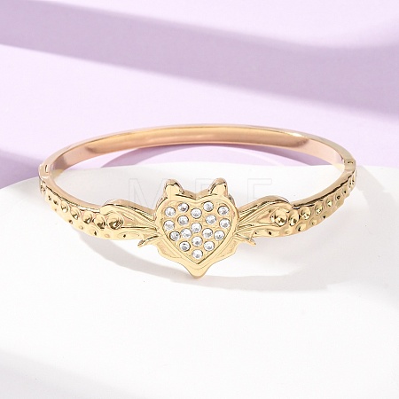 Halloween 304 Stainless Steel Crystal Rhinestone Heart Bat Open Hinged Bangles for Women SA-CBA7A40-06G-1