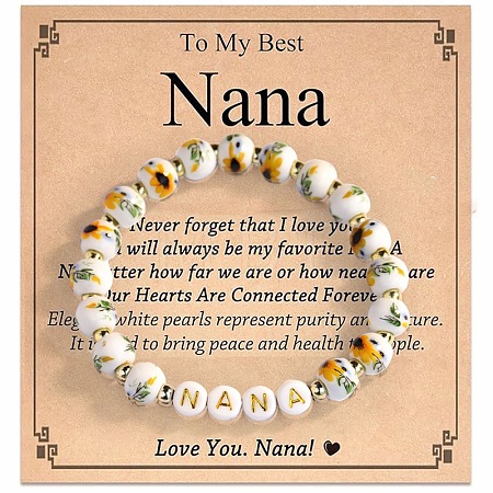 Round Handmade Floral Porcelain & Resin Beaded Stretch Bracelets for Women QO2336-4-1