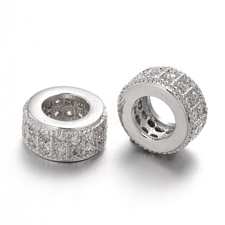 Brass Micro Pave Clear Cubic Zirconia European Beads ZIRC-L037-16P-FF-1