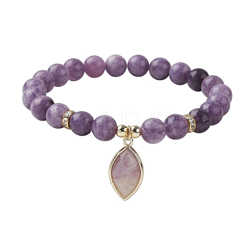 Natural Lepidolite/Purple Mica Stone Stretch Bracelets BJEW-JB10092-04-1