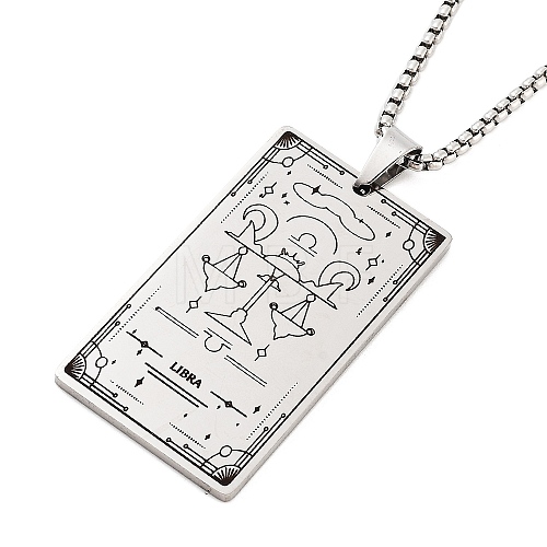 Non-Tarnish 201 Stainless Steel Rectangle with Constellation Pendant Necklaces NJEW-M223-02G-1