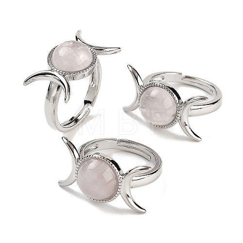 Natural Rose Quartz Adjustable Rings RJEW-K271-01P-08-1