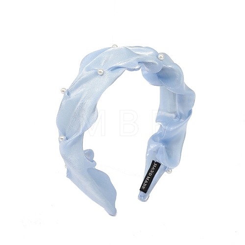 Pleated Cloth Hair Bands with Plastic Imitation Pearl Decor PW-WGE11E3-04-1