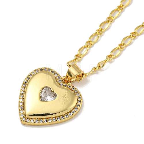 Brass Pave Clear Cubic Zirconia Peach Heart Pendant Necklaces for Women NJEW-Q346-02G-01-1