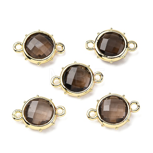 Brass Natural Smoky Quartz Connector Charms KK-Z096-01G-06-1