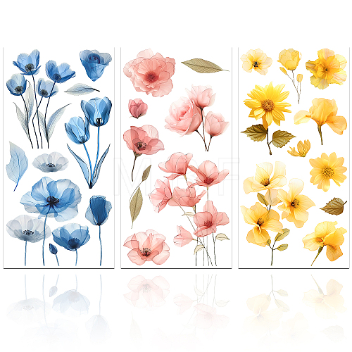 3 Sheets 3 Styles Flower PVC Waterproof Decorative Stickers DIY-WH0404-033-1