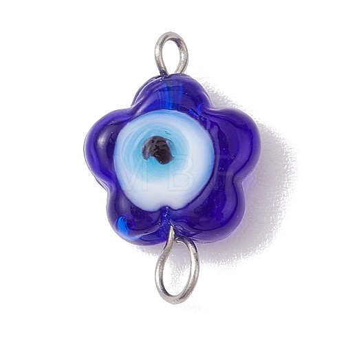 Handmade Blue Evil Eye Flower Lampwork Links Connector Charms PALLOY-JF02845-1