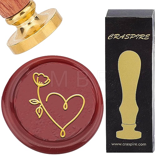 Brass Wax Seal Stamp with Rosewood Handle AJEW-WH0412-0361-1