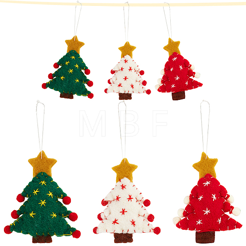 6Pcs 3 Colors Christmas Tree with Star Felt Fabric Pendant Decoration HJEW-CP0001-10-1