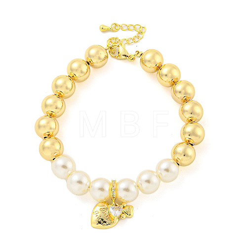 Rack Plating Round Brass & ABS Imitation Pearl Beaded Bracelets BJEW-P322-15G-1