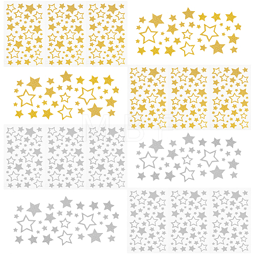 FINGERINSPIRE 12 Sheets 2 Colors PVC Waterproof Self Adhesive Glitter Star Decorative Stickers DIY-FG0005-22-1