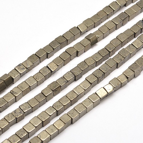 Cube Natural Pyrite Beads Strands G-I126-17-6x6mm-1