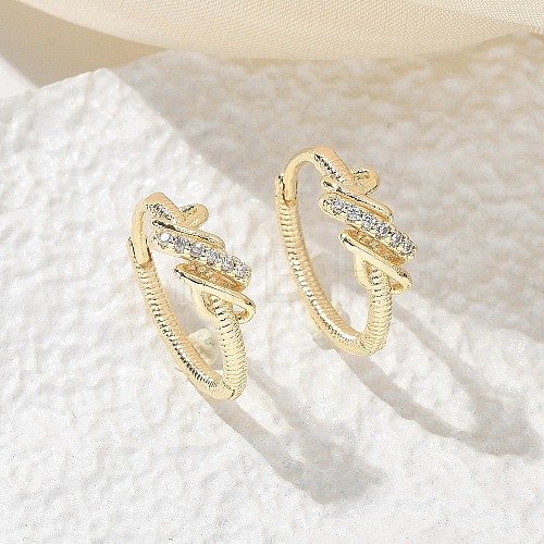 Brass Clear Cubic Zirconia Hoop Earrings EJEW-Q014-14G-1