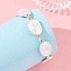 Natural Baroque Keshi Pearl Oval & Natural Larimar & Brass Beaded Bracelets BJEW-JB14338-2