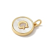 Brass Pave Natural Shell Flat Round with Letter Charms KK-Z115-13G-G-2