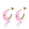 Brass Enamel Stud Earrings EJEW-T014-08G-04-NF-1