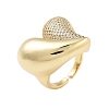 Rack Plating Heart Brass Micro Pave Cubic Zirconia Open Cuff Rings for Women RJEW-B064-04G-01-1