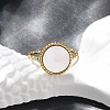 Flat Round 304 Stainless Steel White Shell Cuff Rings for Women RJEW-G346-10G-02-2