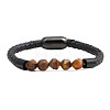 Men's Black Onyx Stone Beaded Bracelet with Magnetic Clasp Leather Weave Jewelry ST3475982-1