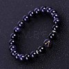 Sagittarius Round Synthetic Blue Goldstone & Natural Black Onyx(Dyed & Heated) Stretch Bracelets for Women Men EA3132-10-1