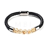 Natural Citrine Round Bead Braided Leather Cord Bracelets for Men Women BJEW-A009-11P-02-1