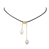 ABS Plastic Imitation Pearl Round Tassel Pendant Black Waxed Polyester Cord Necklaces for Women NJEW-JN05610-02-6