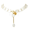 Adjustable White Shell Pearl Square Bead Lariat Necklaces with 304 Stainless Steel OT Clasps NJEW-JN06029-3