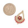 Faceted Round Natural Red Jasper & Glass Seed Beaded Pendants PALLOY-MZ01097-03-2