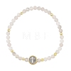 Religion Natural Moonstone Beaded Stretch Bracelets with Brass Flat Round with Cross Beads BJEW-JB14360-02-3