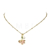 Brass Enamel & Shell Pearl Pink Lotus Flower Pendant 304 Stainless Steel Satellite Chain Necklaces for Women NJEW-JN06112-2