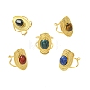 Natural Carnelian/Black Agate/Tiger Eye/Lapis Lazuli/Moss Agate Cuff Open Rings RJEW-JR01079-01-2