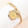Flat Round & Flower 304 Stainless Steel & Enamel Charm Bracelets BJEW-P375-02G-1