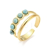 Synthetic Turquoise Beaded Open Cuff Ring RJEW-G293-01D-1