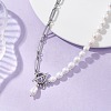 304 Stainless Steel Figaro Chain Natural Cultured Freshwater Pearl Rice Beaded Necklaces with OT Clasps NJEW-JN05959-02-1