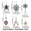 6 Pairs 6 Styles Halloween Spider Web & Heart with Evil Eye Alloy Enamel Dangle Earrings for Women EJEW-SC0001-37-2
