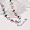 304 Stainless Steel Full Rhinestone Flat Round Link Chain Necklaces for Women SA-CBABBEA-02P-02-3