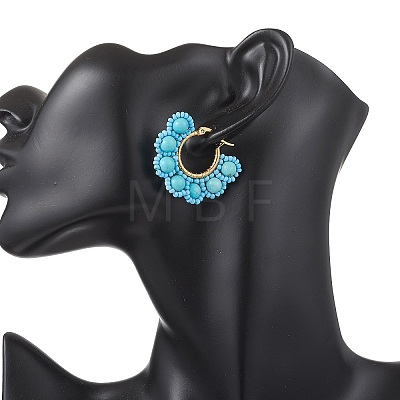 Shell Pearl & Synthetic Green Turquoise & Natural Black Onyx Flower Hoop Earrings EJEW-MZ00662-02-1