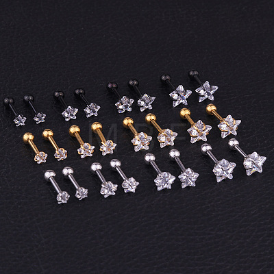 316L Surgical Stainless Steel Clear Cubic Zirconia Star Cartilage Earrings WGC4894-08-1